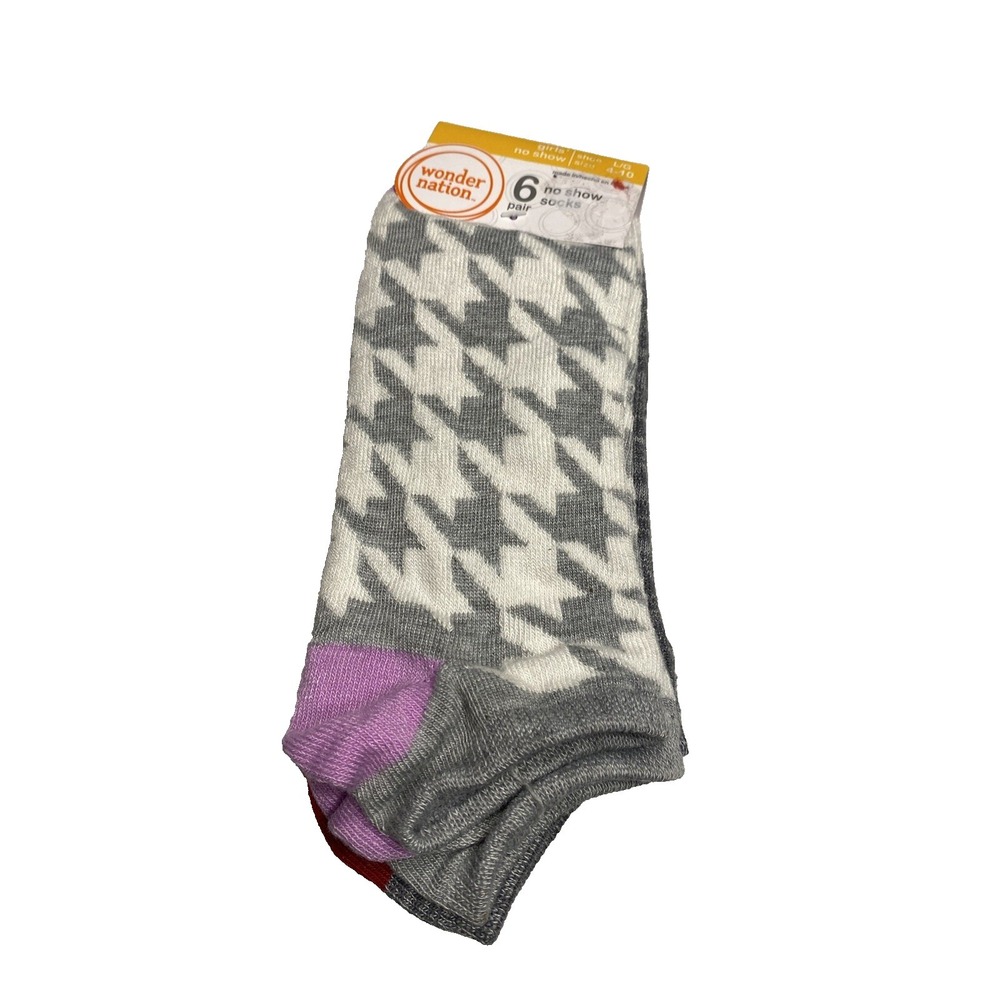 wonder nation girls no‎ shoe ankle socks 6 pairs size large shoe 4-10